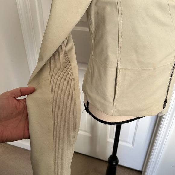 Vince 100% Goat Leather Ribbed Collar Asymmetrical Moto Biker Jacket - Picture 5 of 16